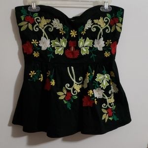 Anthropologie-Two of Us Strapless Top w Embroidery